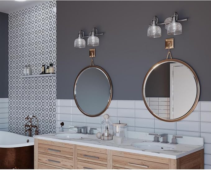 Progress Lighting 2-Light Clear Double Prismatic Glass Coastal Bath Vanity, Archie Collection, Antique Nickel (P2991-81)