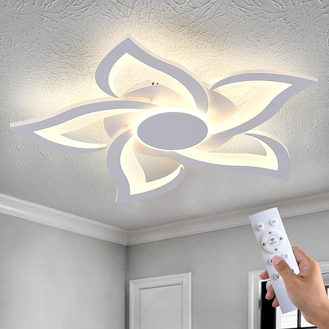 LED Ceiling Light with Remote, Modern Flush Mount Ceiling Light Fixtures, White 24" Flower Close to Ceiling Light Fixtures, 3000K-6000K Dimmable Ceiling Lamp for Bedroom, Kitchen, Dining room