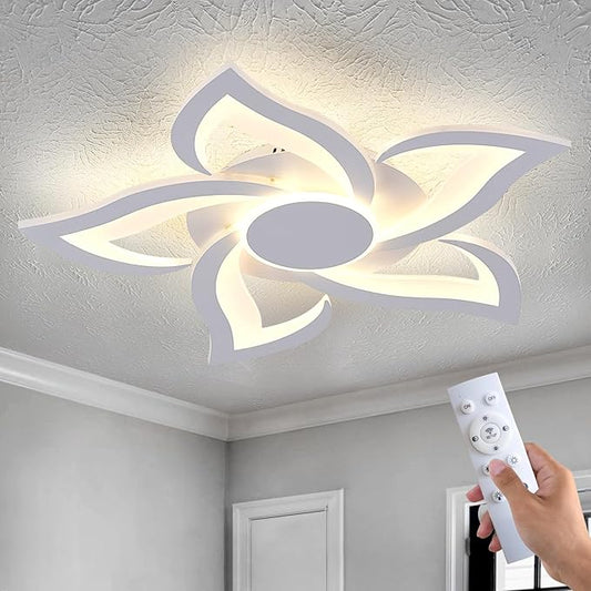 LED Ceiling Light with Remote, Modern Flush Mount Ceiling Light Fixtures, White 24" Flower Close to Ceiling Light Fixtures, 3000K-6000K Dimmable Ceiling Lamp for Bedroom, Kitchen, Dining room
