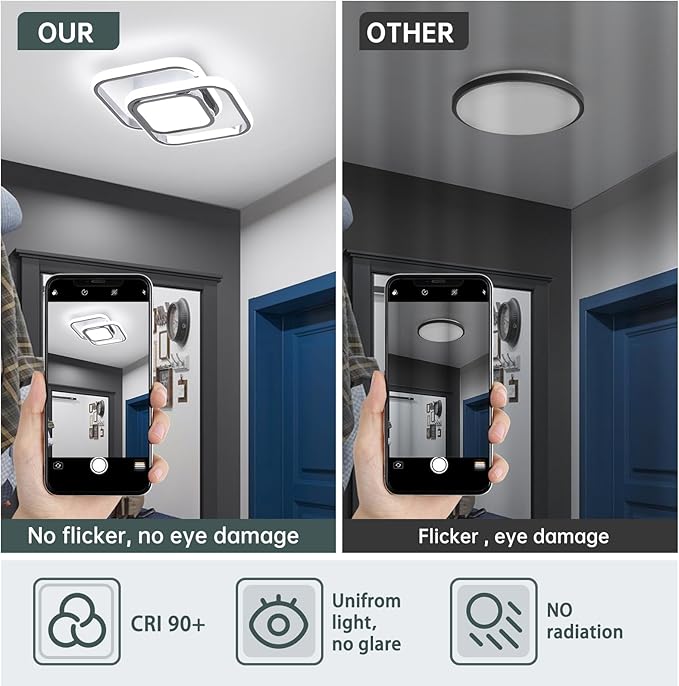 2 Packs Modern Led Ceiling Light Acrylic Square Small Ceiling Lamp Cool White 6000K Hallway Lighting Fixtures for Bedroom Kitchen Living Room Study Hallway Small Asile Lamp Corridor Lights (Chrome)