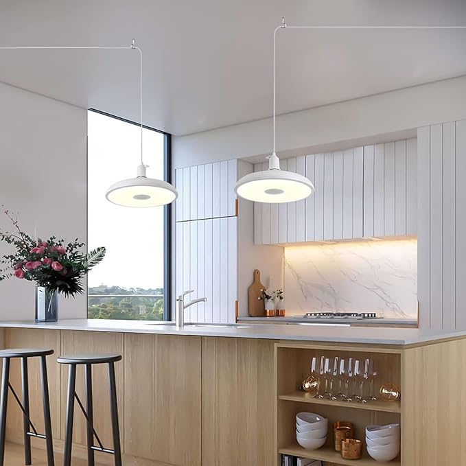 HOREVO Plug-in Pendant Light with Remote Control, Bluetooth Speaker, and Color Changing LED 8.7" 18W Adjustable Farmhouse Hanging Fixture for Kitchen Island, Bar, Dining Room, Bedroom, Entryway