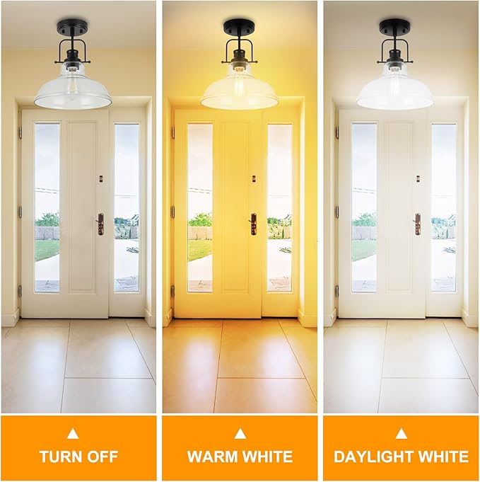 WILON 2 Pack 11'' Semi Flush Mount Ceiling Light Fixture with Clear Glass Shade Black Ceiling Light Modern Farmhouse Lighting Fixture Ceiling Lamp for Kitchen Hallway Dining Room Porch Foyer