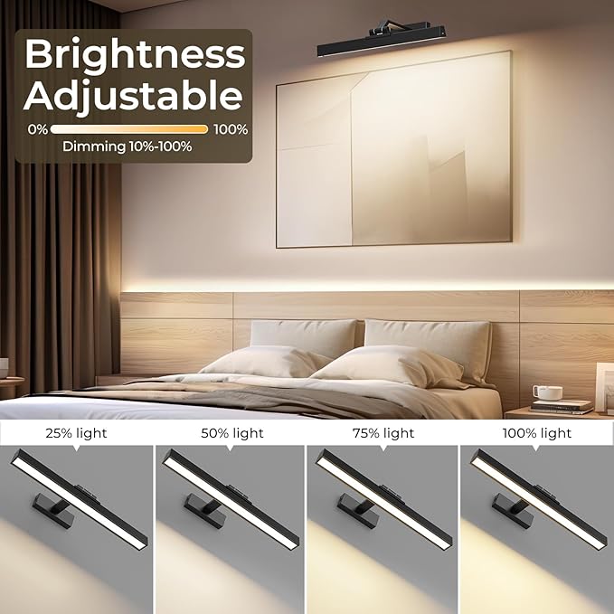 Afyuol Picture Lights for Wall, Battery Operated Gallery Light 16in for Paintings CCT Dimmable Recharging Battery Wall Lamp with Remote Control for Living Room Dartboard Art Bathroom 2PCS