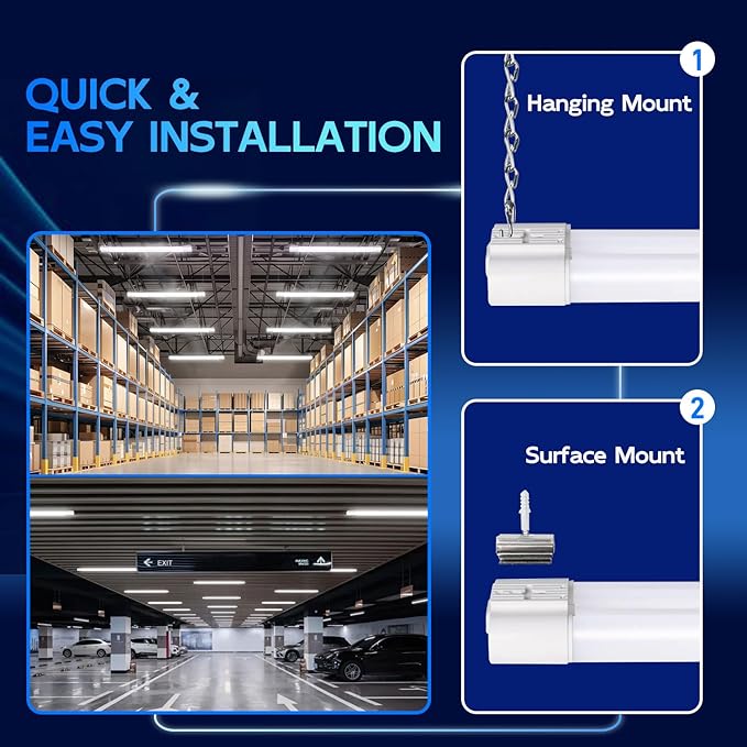 hykolity 6 Pack 4FT Linkable LED Shop Light for Garage, 6500lm, 4FT 60W Utility Light Fixture, 5000K Daylight LED Workbench Light with Plug, Hanging or Surface Mount, White - ETL