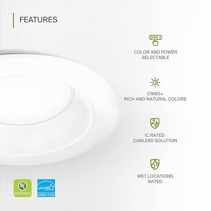 ASD 8 Inch Commercial Canless LED Downlight, Power Adjustable 12/20/30W Lighting, Dimmable Recessed Ceiling Light Fixture, 5 Color Temperatures 2700K-5000K, 120-277V IC Rated UL & Energy Star 4 Pack