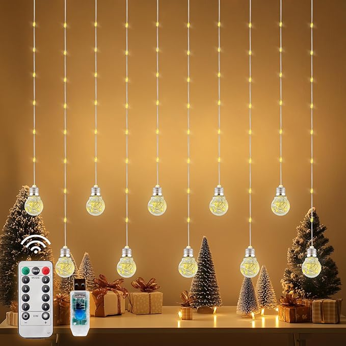 Wishing Ball Curtain Lights LED Window Hanging Lights with Remote, USB Powered Twinkle Globe Fairy String Lights for Wedding Party Bedroom Christmas Indoor Outdoor Decoration (Warm White)