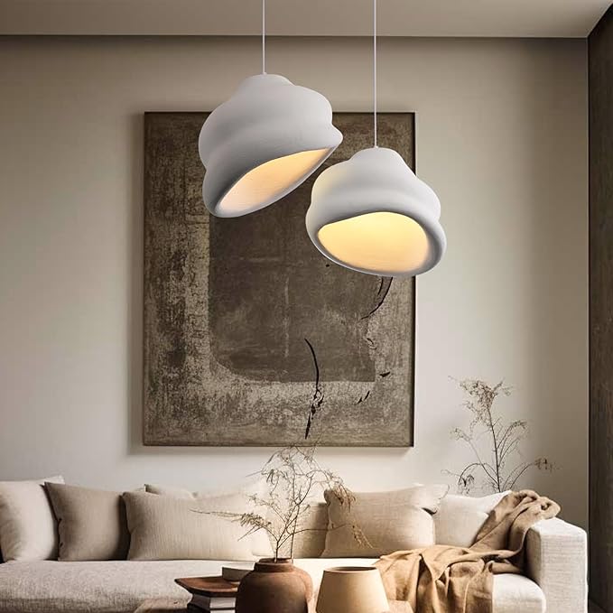 JAYMP Wabi Sabi Pendant Light for Dining Room Kitchen Island Hallway Restaurant Modern Hanging Lamp E26 Base Japanese Style Conch Shape Lighting Fixture, Matte White, 50cm/19.7in