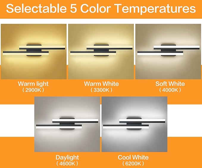 PRESDE 24 Inch LED Bathroom Vanity Light Bar, Modern Black Wall Lighting Fixture Over Mirror 5CCT