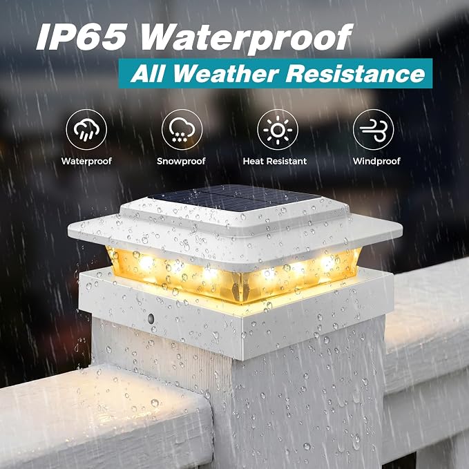 kolpop 4x4 Solar Post Cap Lights Outdoor 4Pack- 3 Color Temperatures&2 Level Brightness, IP65 Waterproof, 16 LED Fence Deck Post Light Solar Powered Only for 4×4/3.5×3.5 Wood/Vinyl Posts(White)