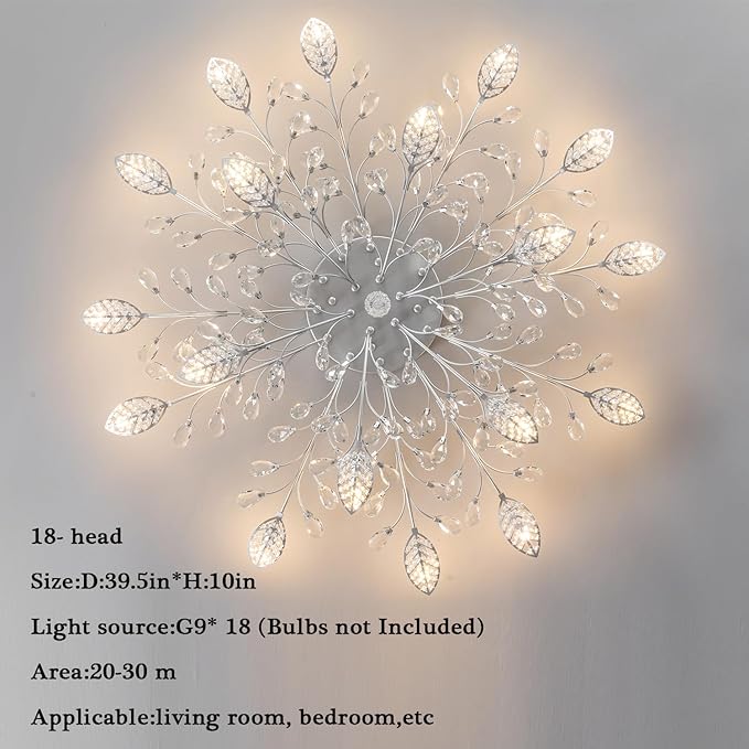 Modern Crystal Ceiling Light Fixture,Silvery Semi Flush Mount Chandeliers,Crystal Leaf Ceiling Light, Chandeliers for Dining Room,Living Room,Bedroom
