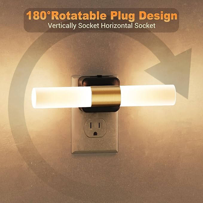 JandCase LED Night Light, Night Lights Plug into Wall, 3000K Soft White, 0-100LM Adjustable Brightness, 180° Rotating Plug in Night Light with Auto Light Sensor for Bedroom Bathroom Hallway
