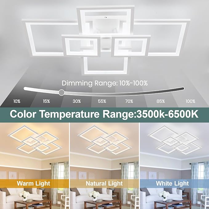 EIDISUNY Modern LED Ceiling Light, Square LED Flush Mount Ceiling Light, Dimmable Kitchen Light Fixtures with Remote&APP, Close to Ceiling Lighting Fixture for Dining Room Living Room Bedroom(White)