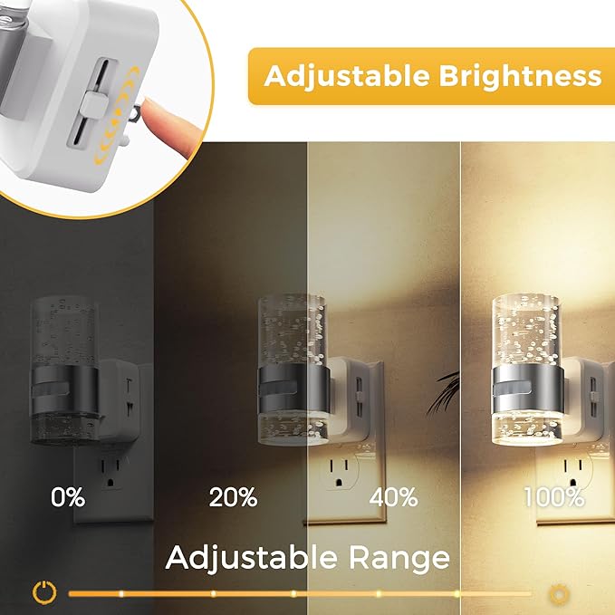 L LOHAS LED Motion Sensor Night Light,Dimmable Night Lights Plug into Wall, 2 Pack 3000K Night-Lights with 0-100 LM Adjustable, Acrylic Bubble Plug in Nightlight for Bathroom Hallway Nursery