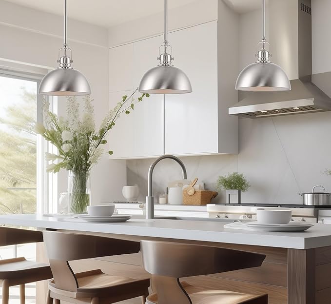Kira Home Belle 9" Contemporary Industrial Pendant Light, Adjustable Length + Shade Swivel Joint, Brushed Nickel Finish