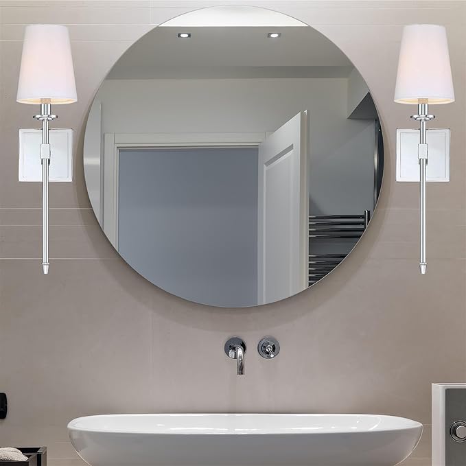 Kira Home Torche 20" Wall Sconce/Wall Light + Linen Shade, Chrome Finish
