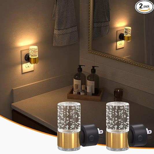 NIORSUN Night Light Plug into Wall, Dimmable Nights Lights with 3 CCT & 5 Brightness Levels, Slim Acrylic Plug in Night Light, Auto Dusk to Dawn Sensor for Stairs, Hallway, Bathroom, Gold, 2 Pack