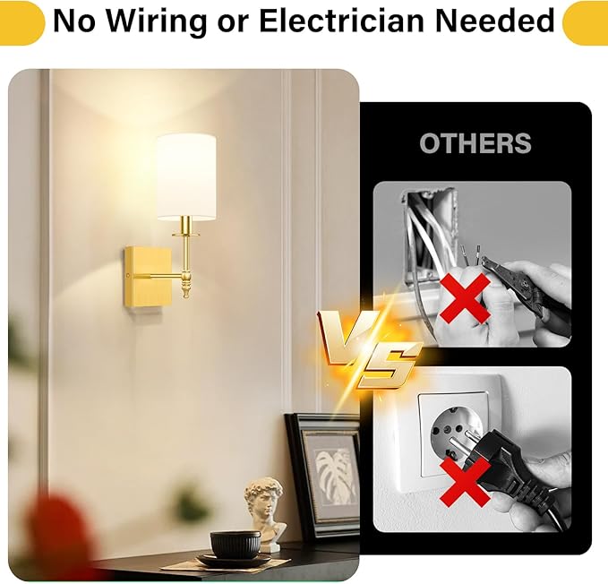 Bosceos 14.5 Inch Battery Operated Wall Sconces Set of 2, Gold Rechargeable Wall Lights with Remote, Wireless Wall Lamps with 15 Color Dimmable Bulbs for Bedroom Living Room Hallway Decor
