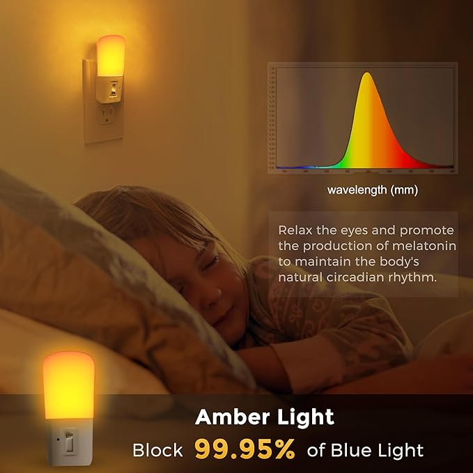 LOHAS-LED Amber Night Light, Dimmable Plug in Night Light with Light Sensor, Yellow Kids Nightlights, 5-80LM Sleep Light for Nursery, Bedroom, Bathroom, Hallway, Stairway, 2Pack