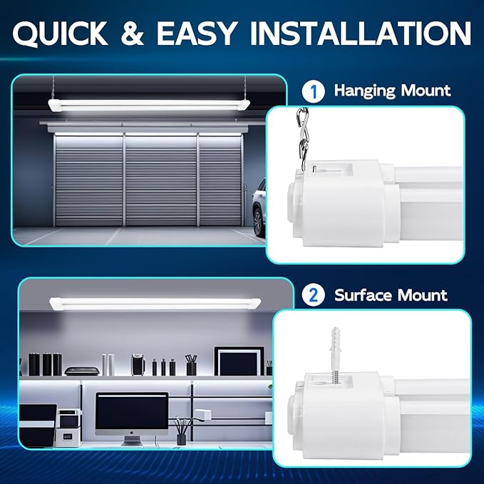 hykolity 4 Pack Linkable LED Shop Light, 4FT 44W [300W Equivalent], 4600lm, 5000K Daylight, Plug-in Utility Bay Light Fixture, Hanging or Surface Mount, White - Energy Efficient Lighting Solution