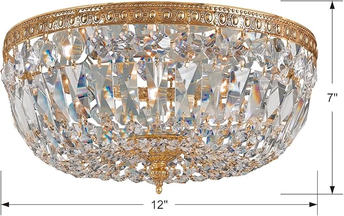 Crystorama 3 Light Spectra Crystal Olde Brass Flush Mount