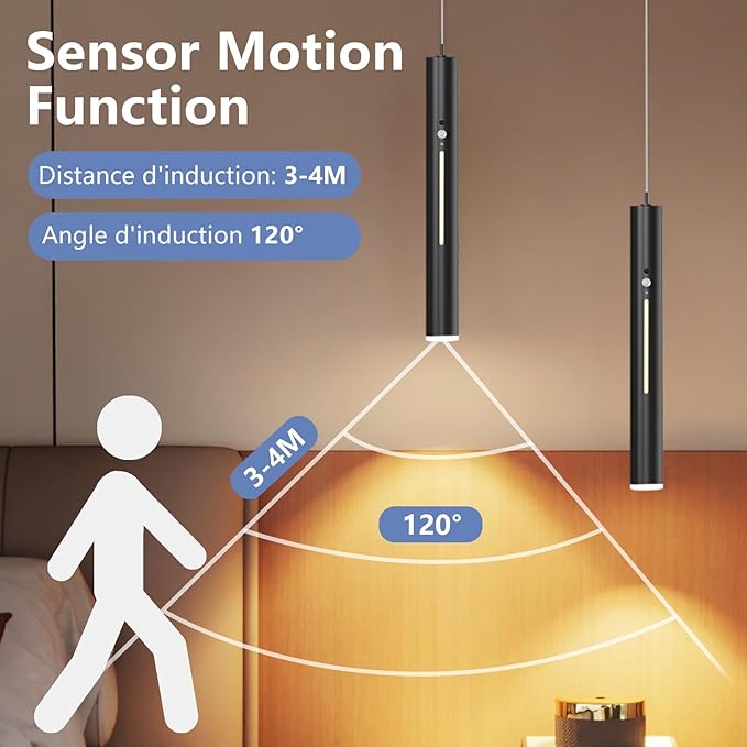 Rechargeable Pendant Light,Battery Operated Hanging Light with Remote,Wireless Modern Pendant Lights with 6000 mAh Battery,3 Color Dimmable,Battery ceiling light for Kitchen Island,Bedroom,hallways
