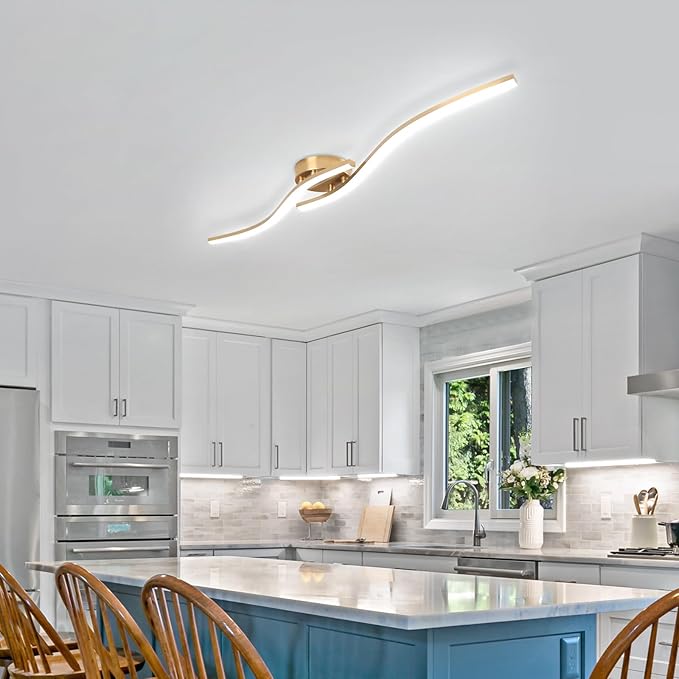 28W Linear Ceiling Light Gold Modern LED Ceiling Light Fixture 6000K Aluminum 39.37Inch Long Ceiling Lamp for Hallway, Kitchen, Bedroom, Dining Room
