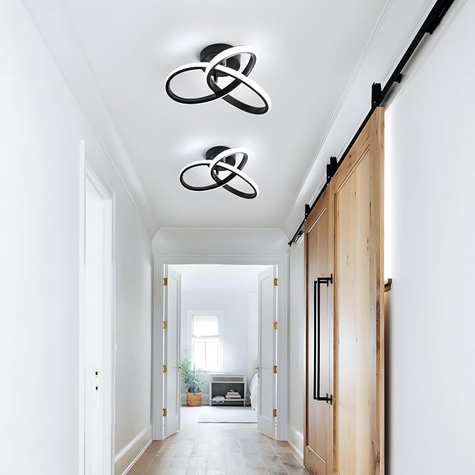 Goeco LED Ceiling Lights, 9.8'' Hallway Modern Spiral Design Flush Mount Ceiling Light, 6000K Blalck Ceiling Light Fixture for Bedroom, Kitchen, Living Room, Office, Stair