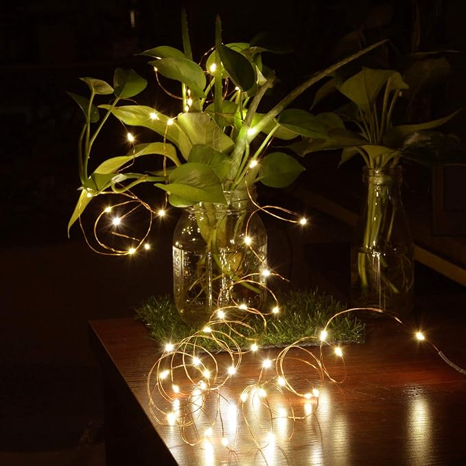 4 Pack 50 LED Warm White Battery-Powered Mini Christmas Fairy Lights, 16.4 FT Flexible Copper Wire, Indoor/Outdoor, LED, Battery Operated