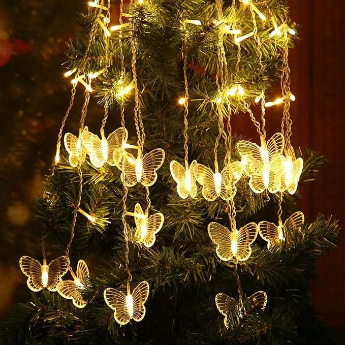 Lainin 12ft/3.5M USB Powered 8 Modes Butterfly Curtain Night Light Strip Icicle Fairy String Light, Perfect for Room Garden Wall Christmas Wedding Indoor/Outdoor Party Decoration - Warm White