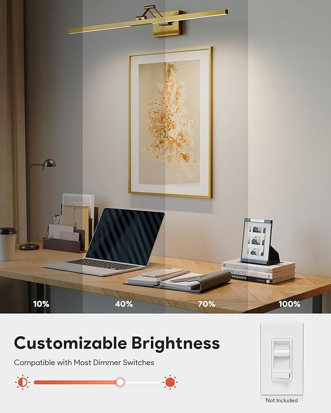 VONLUCE 36" LED Bathroom Vanity Light, 3CCT Modern LED Vanity Lights with 360° Rotatable Head Swing Arm, 15.4W Bathroom Light Fixture Over Mirror, LED Lights for Bathroom Bedroom, Brushed Gold