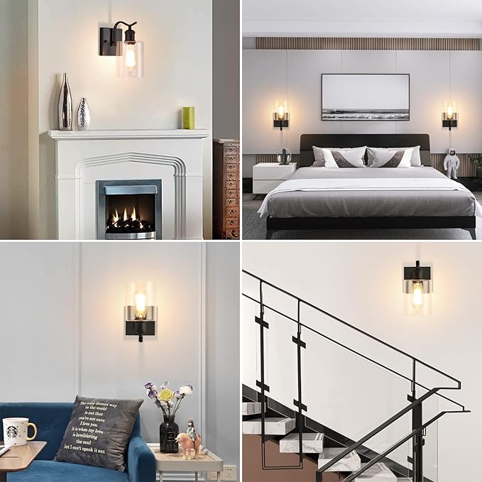 HOXIYA Bathroom Wall Sconce Industrial Wall Lamp Farmhouse Light Fixture, Matte Black Rustic Vanity Light, Dimmable Bedside Wall Lamp