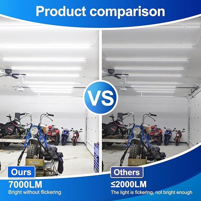Led Shop Lights,4FT LED Light 50W 6500K 7000LM Led Daylight,Garage Light Linkable Clear Cover Integrated V-Shape for Garage Warehouse Workbench Workshop(10-Pack)