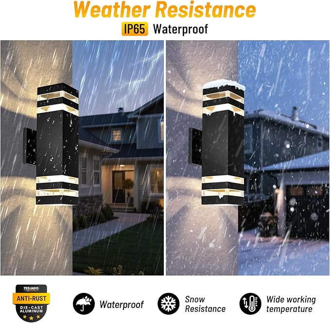 Modern Outdoor Wall Sconce 2-Pack, Up Down Outdoor Lights with Dusk to Dawn Sensor, Waterproof Exterior Light Fixture Wall Mount for House, Porch, Patio, Garage (E26 Bulbs Included)