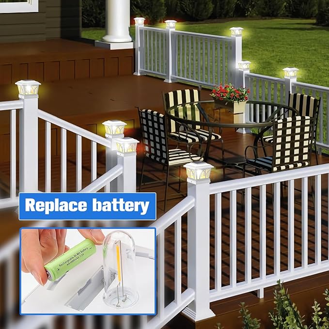 VOLISUN Solar Post Cap Lights Outdoor 8Pack, with Edison LED Bulbs, 2 Brightness Setting, Fence Post Lights Solar Powered for Garden Fence Deck Mailbox Yard Porch, Fits 4x4 6x6 Posts(Slate White)
