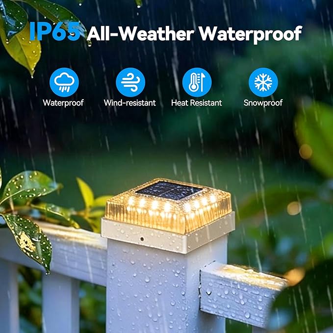 Solar Post Cap Lights, 16-Pack Fence Post Solar Lights for 4x4 Wood/Vinyl Posts, IP65 Waterproof, 10-12 Hours of Illumination with 3 Lighting Modes for Garden/Patio/Porch - White
