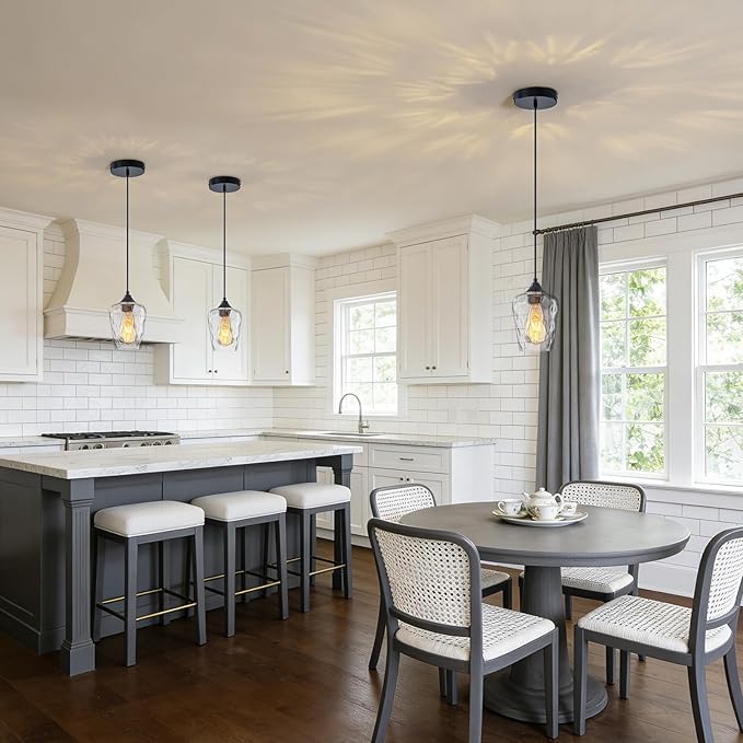 1 Pack Mini 5.1" Black Hammered Glass Pendant Light Fixtures, Small Farmhouse Kitchen Pendant Light with Hammered Glass Shade, Black Pendant Lights Kitchen Island Lighting for Dining Room Sink