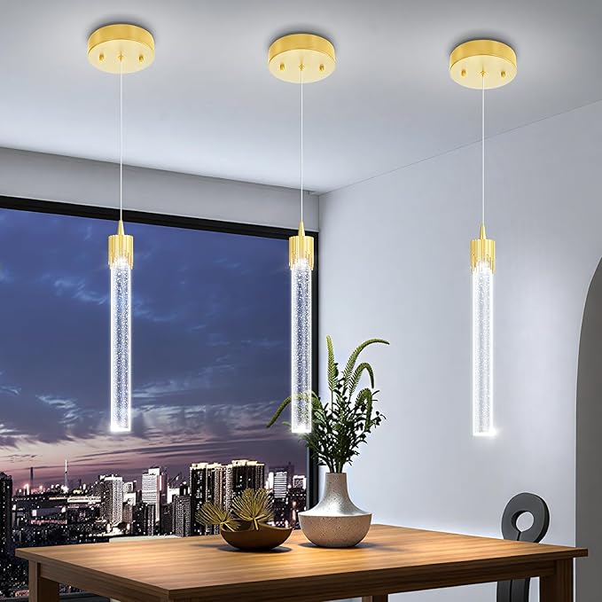 ykolupty Mini Chandelier Modern LED Gold Pendant Lights for Kitchen Island Small Crystal Hanging Light Dimmable 2700k-6000k