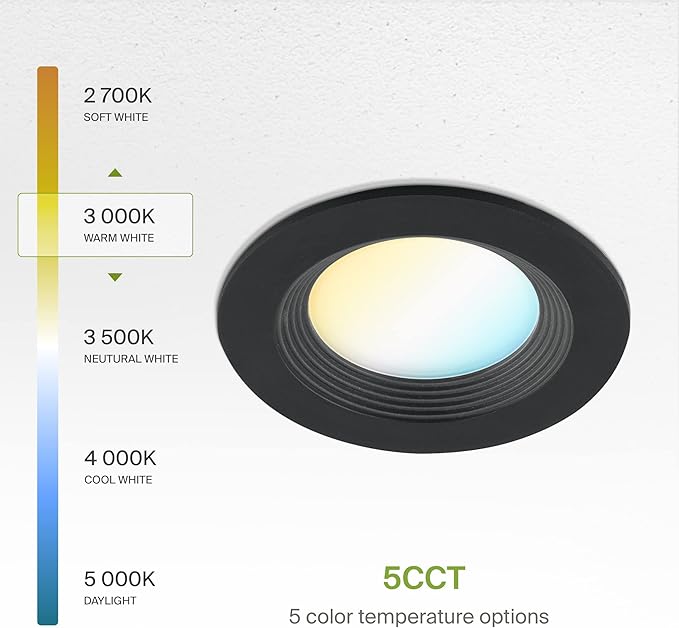 ASD 6 Pack Black 4 Inch Retrofit LED Recessed Light - 9W 2700K-5000K 700LM Retrofit LED Recessed Lighting 4 Inch, Dimmable Black Recessed Lights, Wet Rated Baffle Trim Can Lights, UL