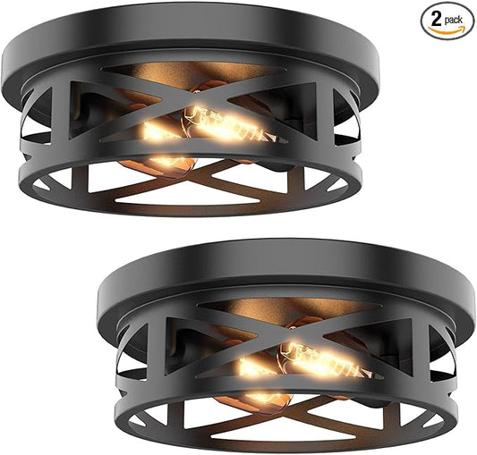 Flush Mount Ceiling Light Fixture - 2 Light Modern Farmhouse Close to Ceiling Light Fixtures 10.63inch for Hallway, Kitchen, Entryway, Bedroom, E26 Socket