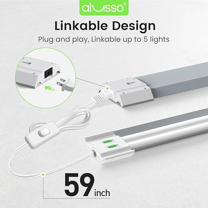 ALUSSO® LED Shop Lights 4FT with Reflector, 5000LM Super Bright, Adjustable 3000K-5000K Color Temperature, 120V, Warm to Cool Daylight Linkable Shop Lights for Workshop/Basement, 4 Pack