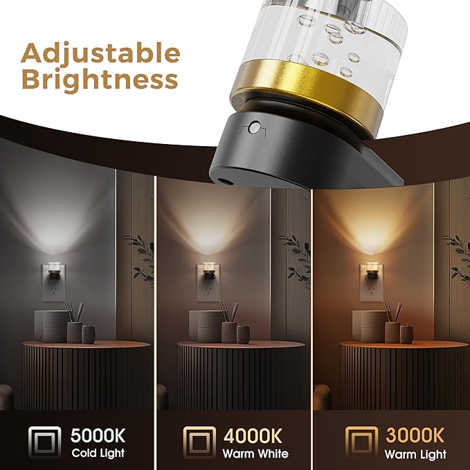 L LOHAS LED Night Lights Plug into Wall, 3000K/4000k/5000K Adjustable Color Temperature Bubble Night Light, Dusk to Dawn Sensor for Hallway, Bathroom, Rooms