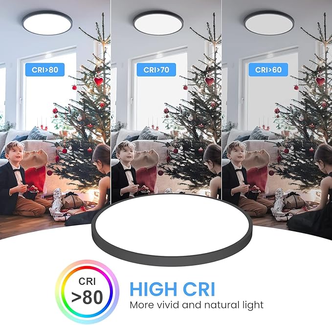 12 inch Flush Mount LED Ceiling Light Fixture, 3000K/4500K/6500K Selectable Ceiling Lights, Ultra Thin Round Black Ceiling Lamp for Living Room, Bedroom, Kitchen, Bathroom, Hallway, Non-dimmable