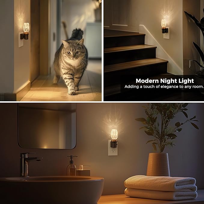 L LOHAS LED Night Light, Dimmable Night Lights Plug into Wall, Automatic Nightlights Plug in, Light Sensor, 3000K 100LM Adjustable Brightness, LED Nightlight Crystal for Bathroom Bedroom Hallway,1Pack
