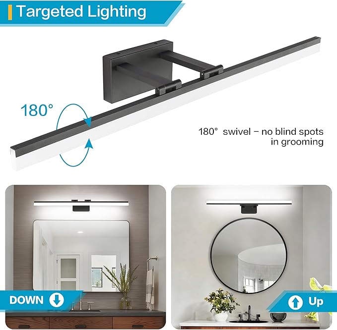 SOLFART Dimmable Matt Black Bathroom Vanity Light Light Fixtures for Bath 39.4 Inch 5 Color Temperature LED Light Above Mirror Bathroom Vanity Lights Over Mirror 5CCT
