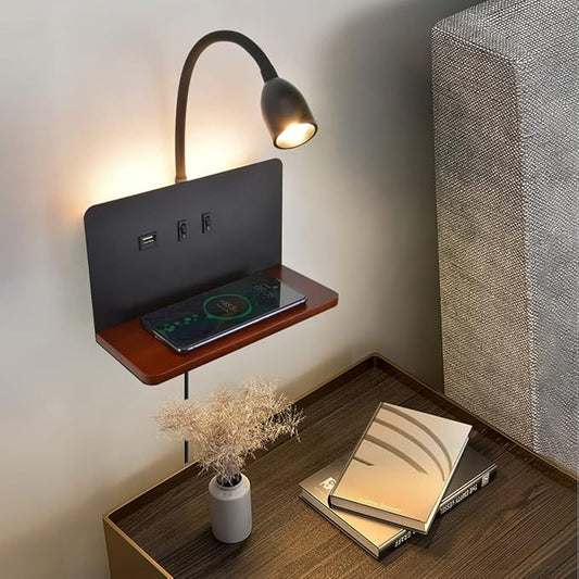 Bedside Wall Sconces with Wireless Charging Station & USB Charging, 3 Adjustable Color Temperatures LED Reading Light, 3000K Warm Ambient lighting Wall Mounted Sconce for Bedroom, Plug-in or Hardwired