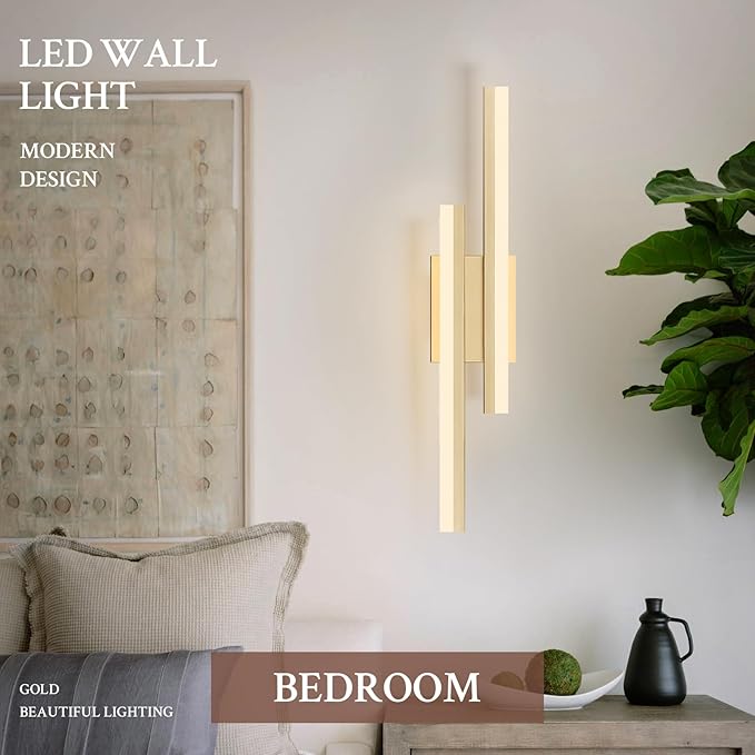 LED Wall Sconce Gold Modern Remote Wall Light Fixtures for Living Room, Dimmable LED Vanity Light Indoor Remote Wall Sconce for Bedside Bedroom Bathroom Dining Room, 23.6inch 1 Pack