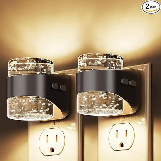 L LOHAS LED Night Light, 2 Pack 3000K Bubble Night Lights Plug into Wall, Acrylic Night Lights with Light Sensor, Adjustable Brightness,Soft White Plug in Nightlights for Rooms Bathroom Hallway