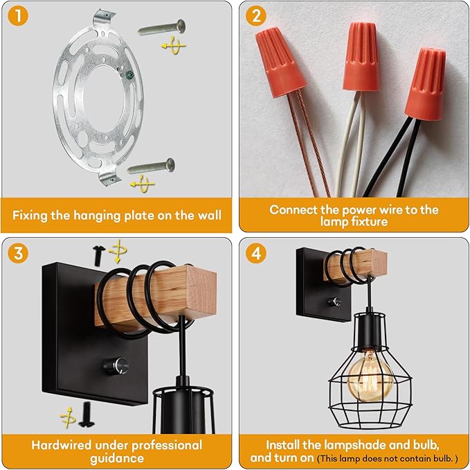 Black Wall Sconces with Dimmer ON/Off Switch, Cage Wall Mount Light Fixture Industrial Farmhouse Lighting for Living Room Kitchen, C71Y215