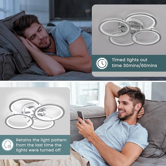 EIDISUNY Modern LED Ceiling Lights for Bedroom, Flush Mount Ceiling Light Fixtures, 45W Ceiling Lights with Remote Control&APP, Close to Ceiling Lamp for Bedroom Living Room Kitchen Office
