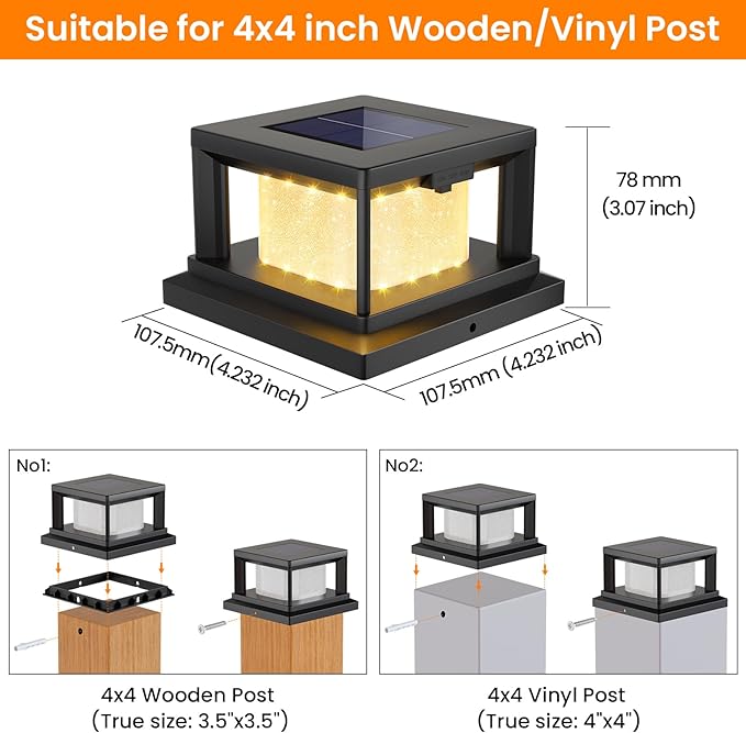 Mlambert 12 Pack Solar Post Lights Outdoor, 2 Modes LED Fence Cap Light for 4x4 Post, Waterproof Deck Light Patio Garden Decor, Warm/Cool White, Black